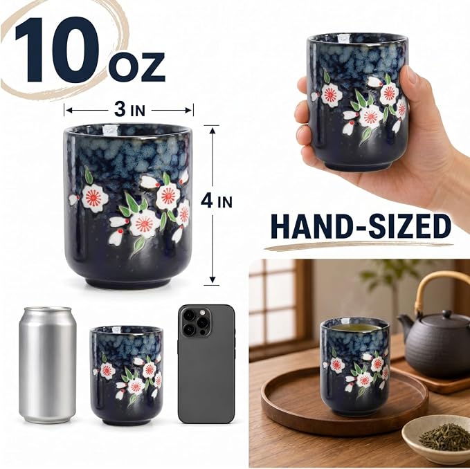 Japanese Tea Cups, 10 Oz Ceramic Handleless Coffee Mugs, Microwave Dishwasher - Image 3