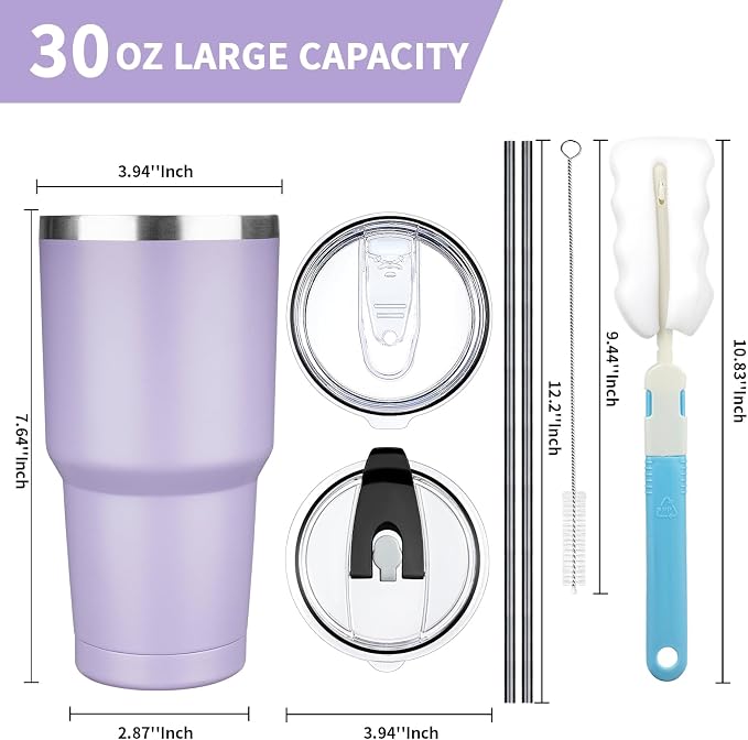 30 oz Tumbler with Lids and Straws, Stainless Steel Insulated Coffee Tumbler - Image 2