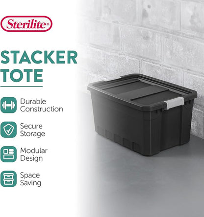 Sterilite 18-Pack Plastic Storage Bins with Lids, Stackable Containers, 19 Gallon, Black
