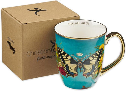 Christian Art Gifts Teal Butterfly Ceramic Coffee Mug - Image 6