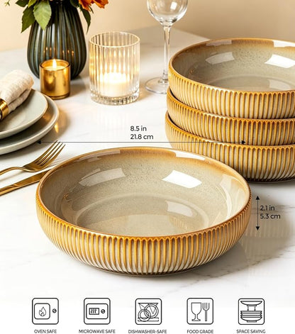 8.5" Ceramic Pasta Bowls Set of 4, Salad Bowls | Versatile Serving Bowls - Image 2