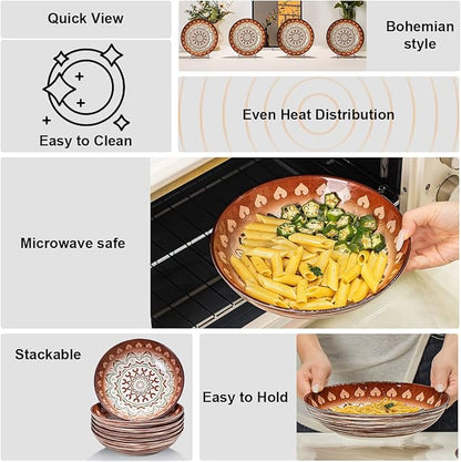 Yeacccng Pasta Bowls Set of 6, 35 Oz Ceramic Large Salad Bowl, 8.5 Inch Colorful Serving Bowls for Kitchen, Dishwasher & Microwave Safe, Scratch-Resistant, Lead-Free (Brown*6)