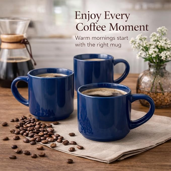 GBhome 14 OZ Coffee Mugs Set of 6, Stackable Navy Blue Coffee Cups Set | Modern - Image 6