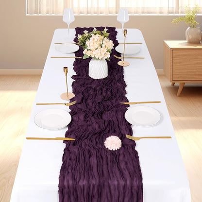 3 Pack Dark Purple Cheesecloth Table Runner, 17 x 108 inch, Semi Sheer Boho - Image 2