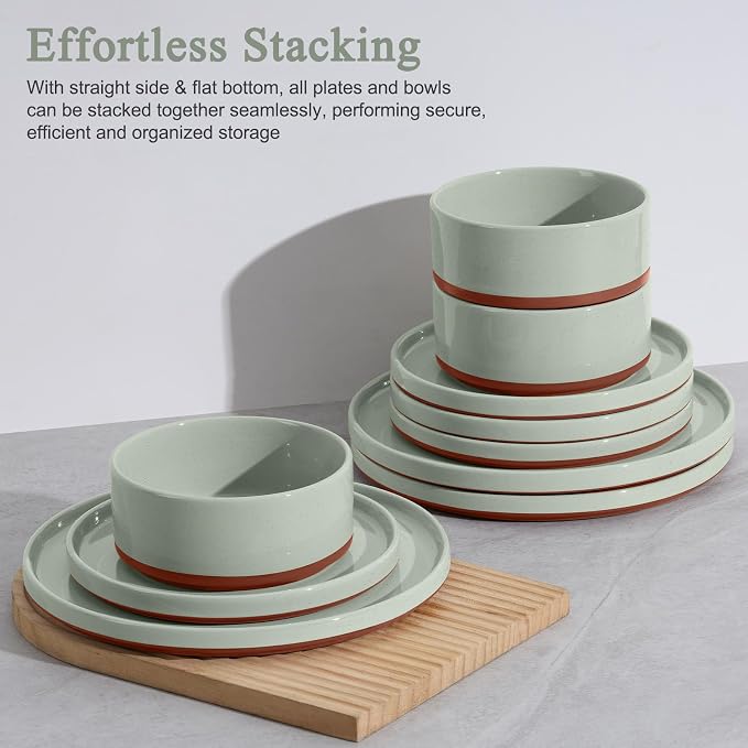 LIANYU 18 Pieces Porcelain Dinnerware Sets, Premium Plates and Bowls Set | - Image 5