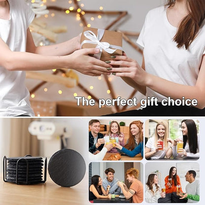 Slate Coasters Set of 72,4-Inch Black Round Stone Drink Coasters with Scratch-Resistant Backing, Durable Tabletop Protection for Home Office Kitchen, Ideal Housewarming Wedding Gifts