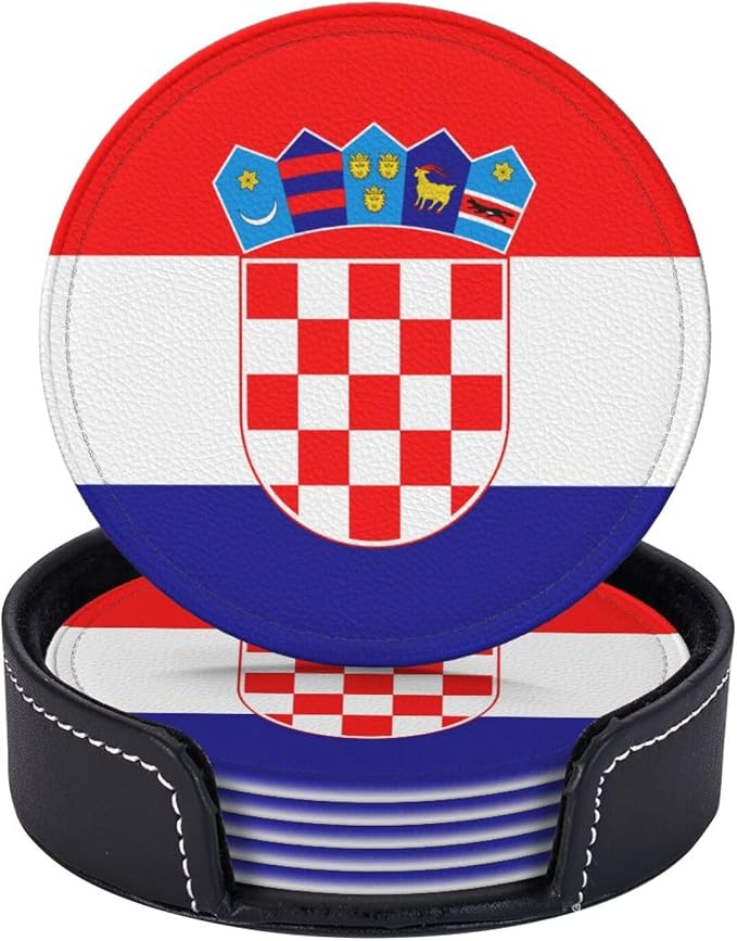 6 Pack Croatian Flag Leather Coaster by GTEVUTS