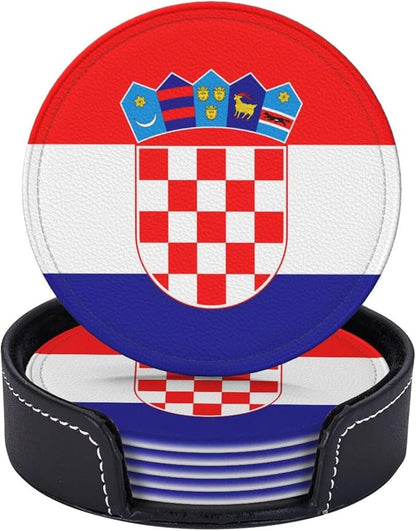 6 Pack Croatian Flag Leather Coaster by GTEVUTS