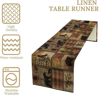 Rustic Moose Deer Bear Table Runner, Retro Vintage Bear Cottage Country Style - Image 4