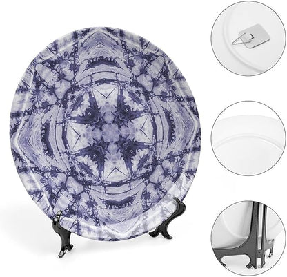 Decorative Plates, Abstract Print Ornament, Modern Art Generated Resisting Twisting Fractal, 8 Inch, Kitchen Wall Decor, Lavender Blue Indigo
