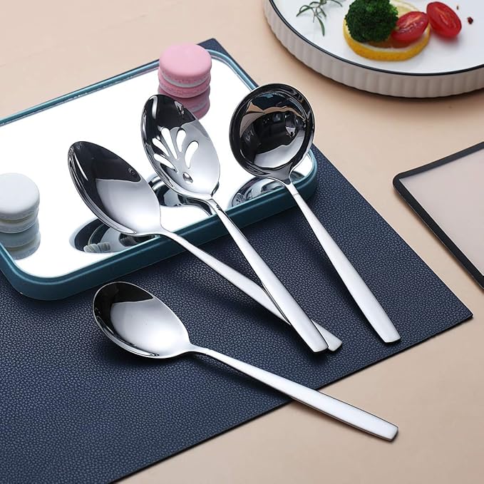 Silverware Serving Set 10 Pieces, Berglander Stainless Steel Flatware Serving Set, Serving Spoon, Silver Serving Utensil, Anti Rust(10 Pieces)