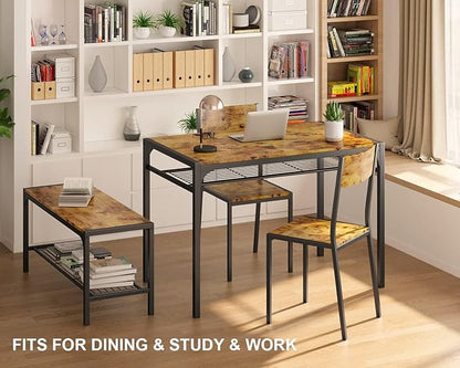 Gizoon Kitchen Table and 2 Chairs for 4 with Bench, 4 Piece Dining Table Set for Small Space, Apartment (Rustic Brown)
