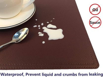Faux Leather Red Placemats, PU Table Mats, Set of 4, Waterproof, Stain Resistant, Heat Resistant, Non-Slip Easy to Clean for Kitchen Dining Table,Conference Table