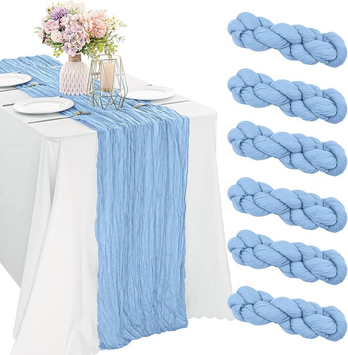 6 Pieces Baby Blue 10FT Cheesecloth Table Runner Boho Gauze Fabric Table Runner by JALANCY