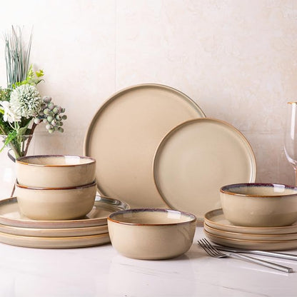 AmorArc Dinner Plates Set of 6, 10.5 Inch Reactive Glaze Ceramic Plates Set, Microwave, Dishwasher Safe, Scratch Resistant, Modern Large Dinnerware Dishes Set Kitchen Stoneware Plates