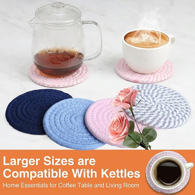 Cotton Coaster Set, Blush Pink 4.8'' Large Drink Coasters, Woven Coasters - Image 5