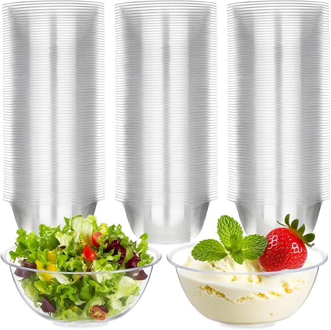 MOACOCK 100 Pack Small Clear Plastic Bowls, 12oz Hard Disposable Salad Bowls by MOACOCK