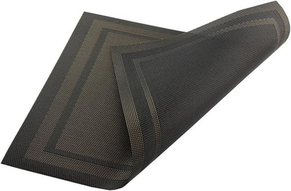 Placemats Vinyl Washable for Dinner Table Stain Insulation Easy to Clean Table Mats Set of 6 (Gold+Black)