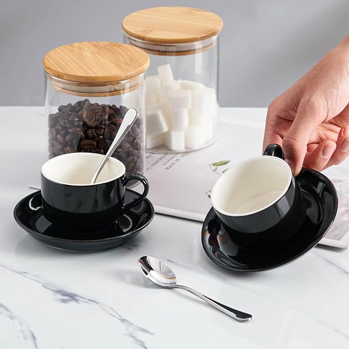 2.5 OZ Stackable Espresso Cups Set of 4, Porcelain Espresso Cups | Black Coffee - Image 5
