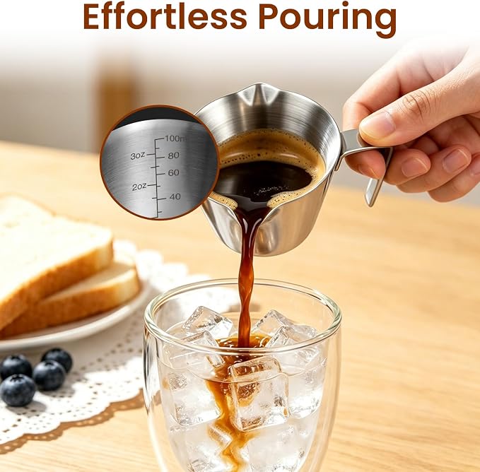 3 Pc Stainless Steel Espresso Shot Cups, 3.4oz/100ml, V-Shaped Mouth - Image 2