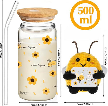 MUJUZE Bee Happy Glass Cup Gift Set, Bee Glass Cup - Image 4