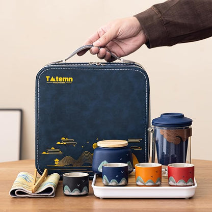 Portable Gongfu Tea Set with Travel Case, Ceramic Tea Set with Glass Teapot - Image 2