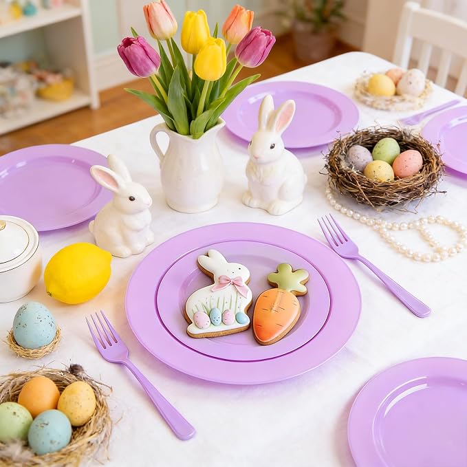 KIRE 150 PCS Purple Plastic Plates - Image 2