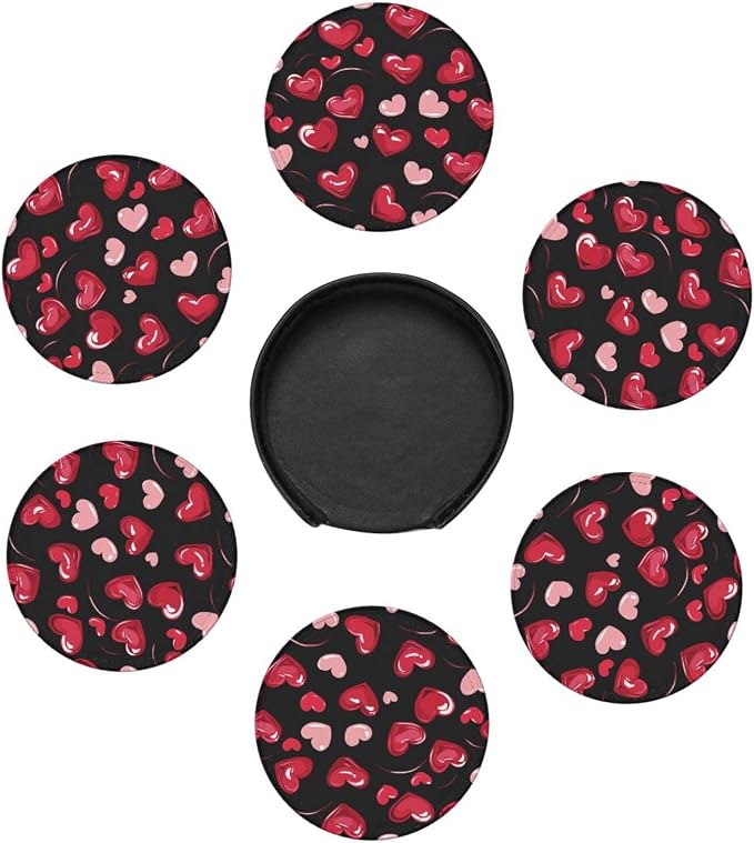 Pink and Red Love Heart Leather Coasters Set of 6 - Image 7