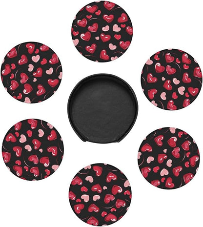 Pink and Red Love Heart Leather Coasters Set of 6 - Image 7