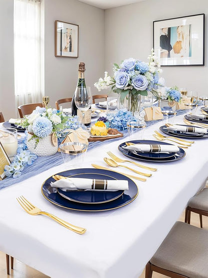 WDF 150pcs Blue plastic Plates - Navy Blue Plates Disposable - 25guest Disposable Dinnerware Sets for Hanukkah/Party/Wedding/Birthday