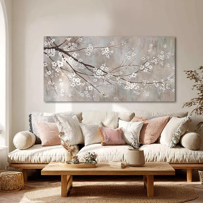 XIANSHOU Botanical Wall Decor Paintings Canvas Wall Art for Living Room White Flower Pictures Artwork Decorations for Bedroom Dining Room Office 29"x 58" Home Decor Ready to Hang