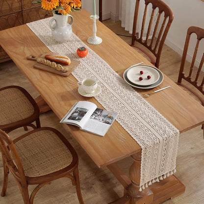 meioro Crochet Lace Table Runner, 12x108 Inch Boho Cotton Table Runners - Image 2