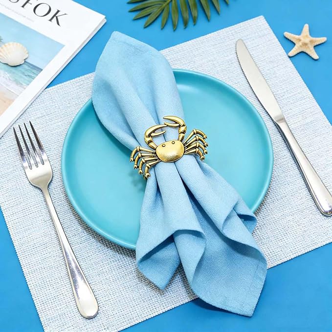 Crab Napkin Rings Set of 12 Vintage Gold Coastal Napkin Holder - Image 4