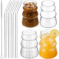 4 Pcs Ribbed Glass Cups Set by FELISTORY
