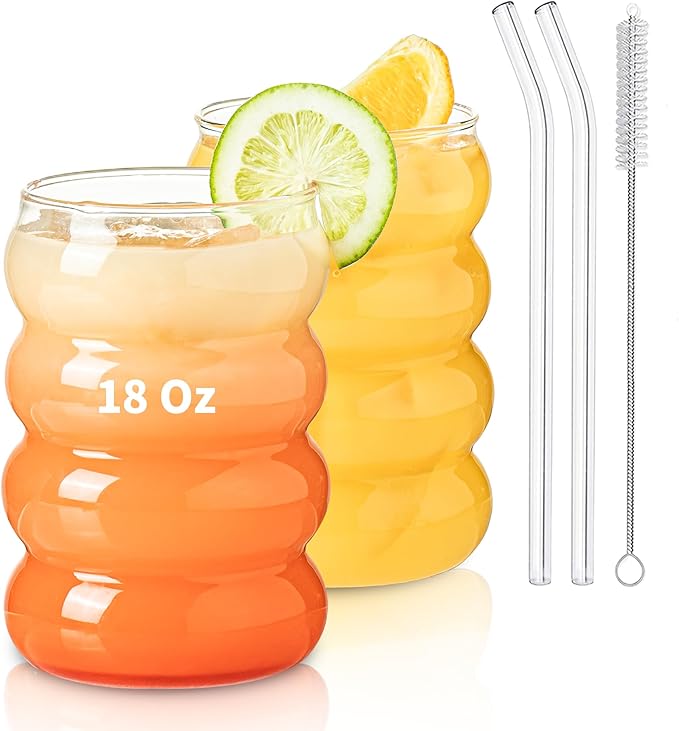 KEMORELA 2PCS Wave Bubble Beverage Glasses by KEMORELA