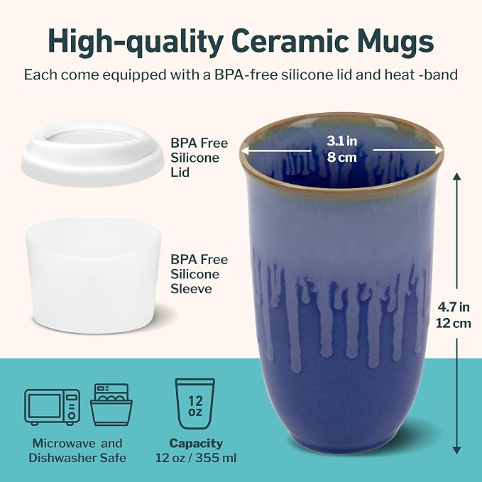NOVA CERAMICS Ceramic Tumbler– Blue Ceramic Mug – Microwave & Dishwasher Safe - Image 3