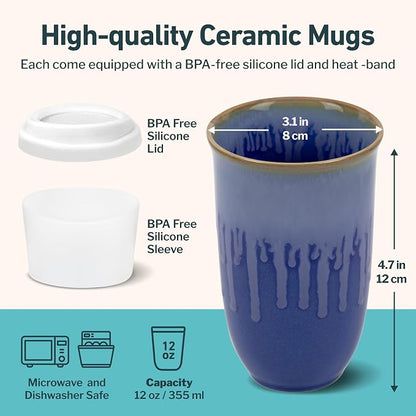 NOVA CERAMICS Ceramic Tumbler– Blue Ceramic Mug – Microwave & Dishwasher Safe - Image 3