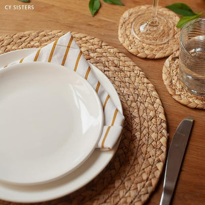 Woven Placemats Round Placemats Set of 6, 13.5 Inch Wicker Placemat Circle - Image 2