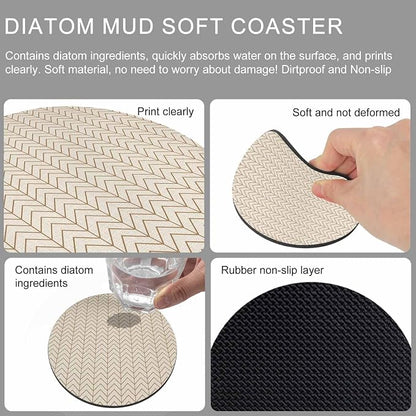 Simple Line Linen Texture Coasters Set of 6, Non-Slip Cup Coaster Mat - Image 9