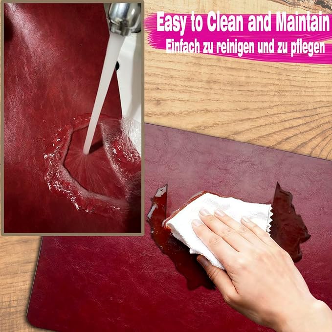 Classic Red Leather Effect Placemats Set of 6, Vinyl Faux Leather Place mats - Image 4