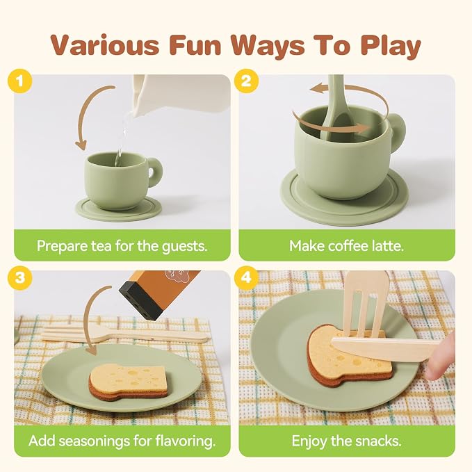 Youuys Tea Party Set for Toddlers 3-5, Wooden & Silicone Pretend Play Tea Set - Image 5