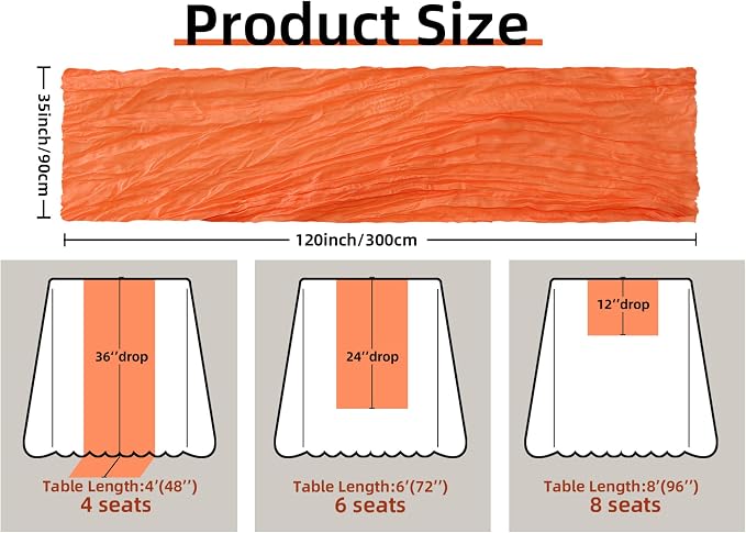 Orange Cheesecloth Table Runner Fall Wedding Bridal Shower Home Decor | 35x120 - Image 2