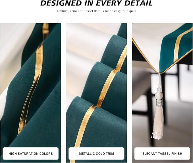 Avigers Table Runner 12 x 108 Inch, Emerald Green White, Tassels | Faux Silk - Image 5