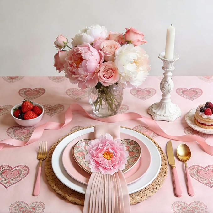 Pink Peony Napkin Rings Set of 8, Big Faux Floral Napkin Ring Buckles Holder - Image 3