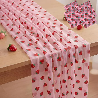 4 Pcs 29 X70 Inch Strawberry Shiny Glitter Tulle Table Cloth Pink Sheer Lace by Windkream