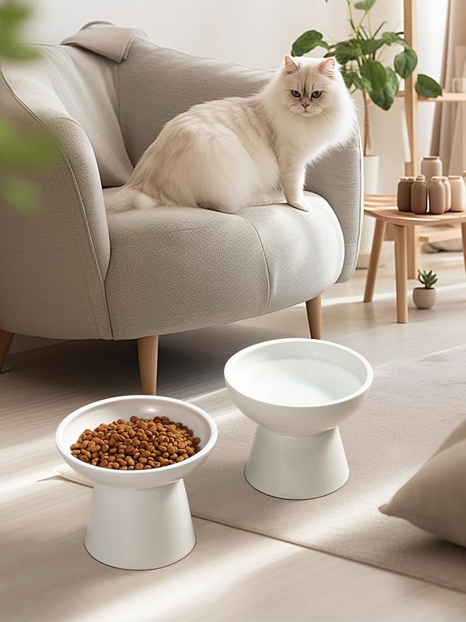 LoeJan Elevated Cat Food and Water Bowls Set, Extra Wide and Raised Ceramic - Image 8