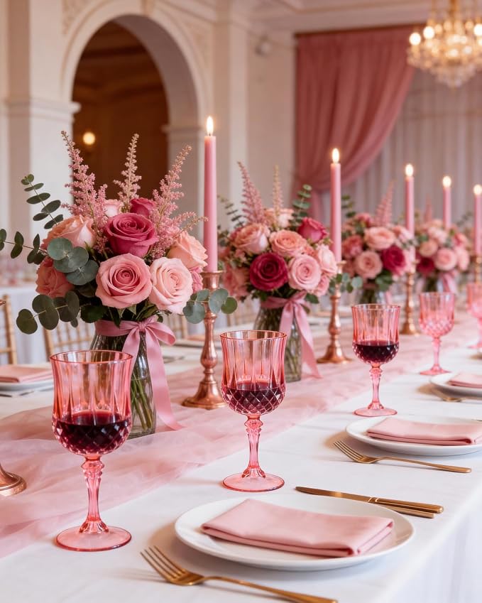 Ciaell 24 Pack Pink Plastic Wine Glasses - Image 5
