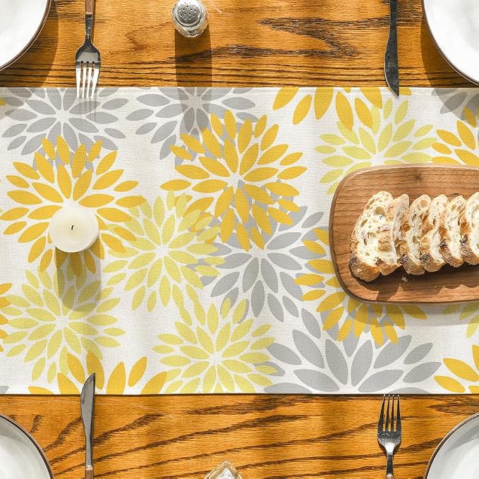 Artoid Mode Yellow Dahlia Floral Pinnata Summer Table Runner, Seasonal Spring - Image 3