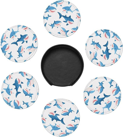 Cartoon Blue Sharks Leather Coasters Set of 6 - Image 7