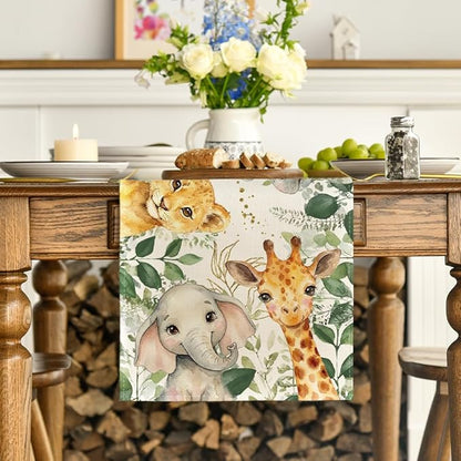 Artoid Mode Animals Elephant Giraffe Baby Shower Table Runner, Seasonal Spring - Image 2